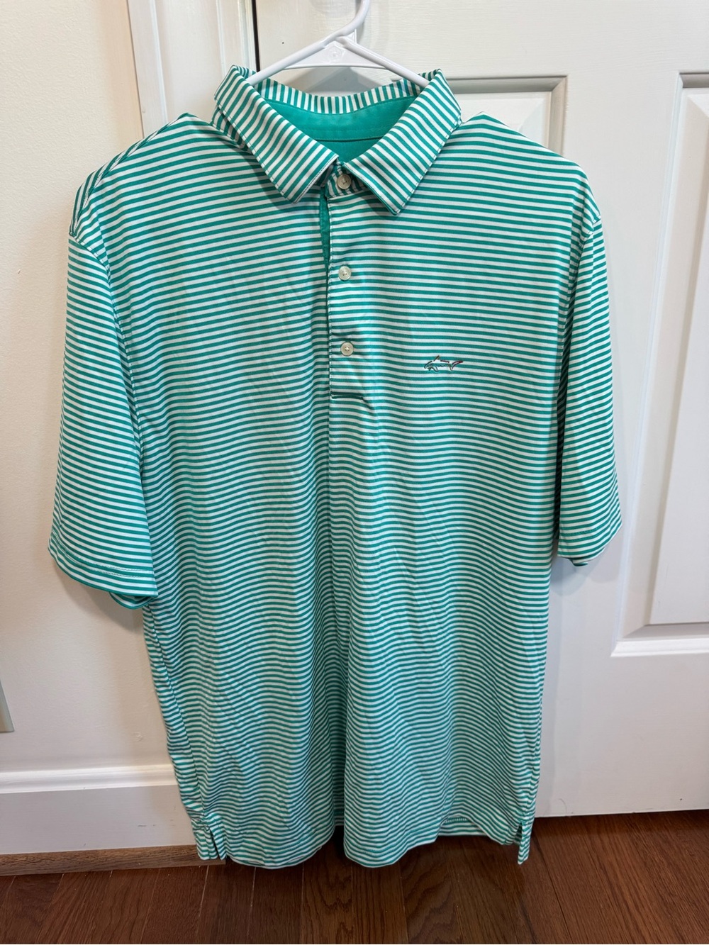 Greg Norman Collection Teal and White Stripe Polo